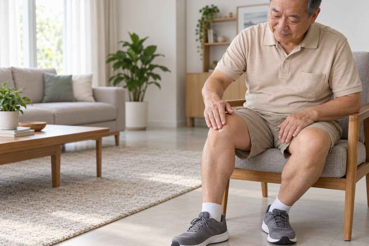 Applying re.balance cream to the knee