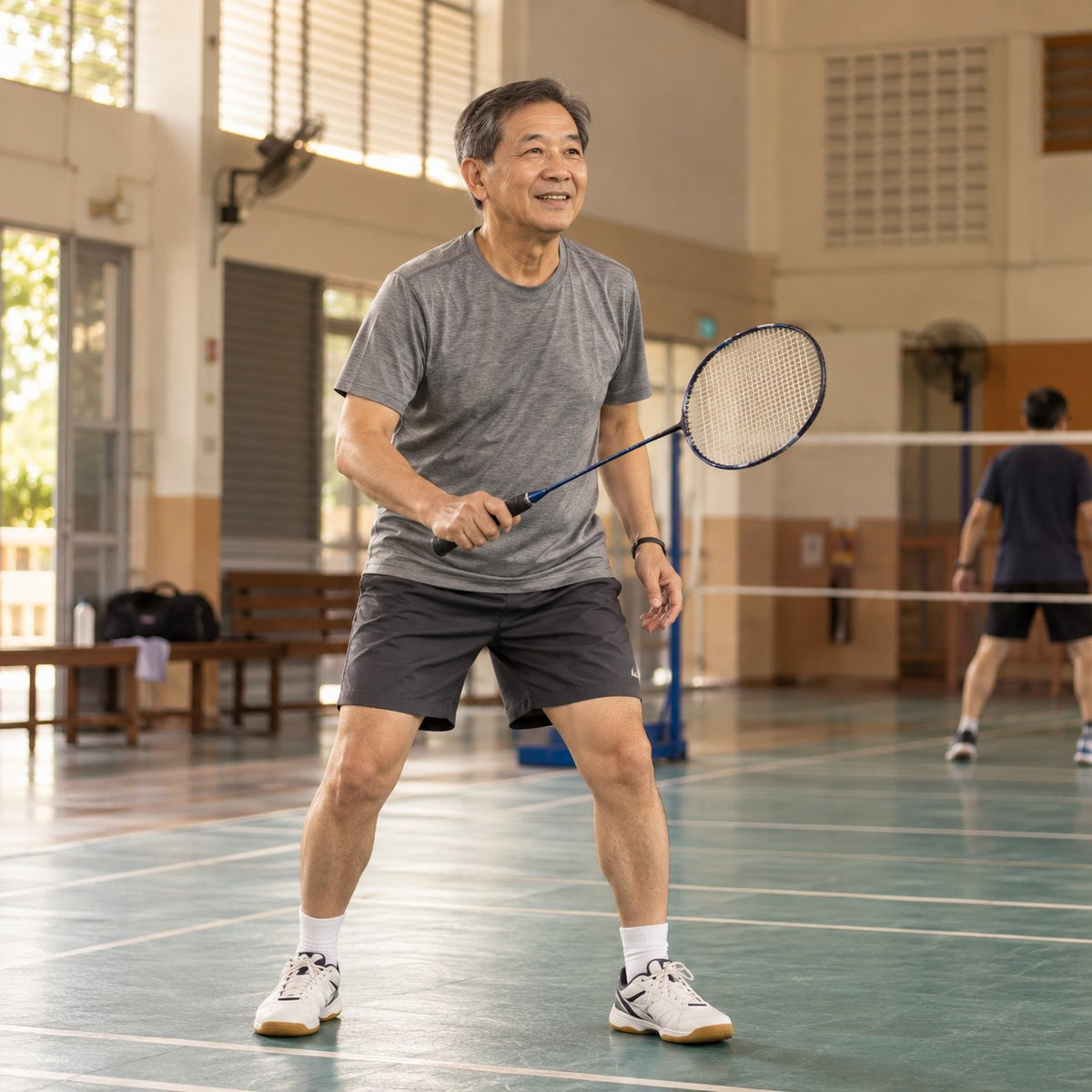 Playing badminton